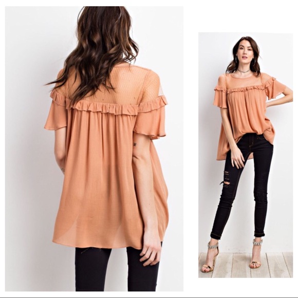 Ruffle Mesh Detail Tunic Top - Picture 4 of 8